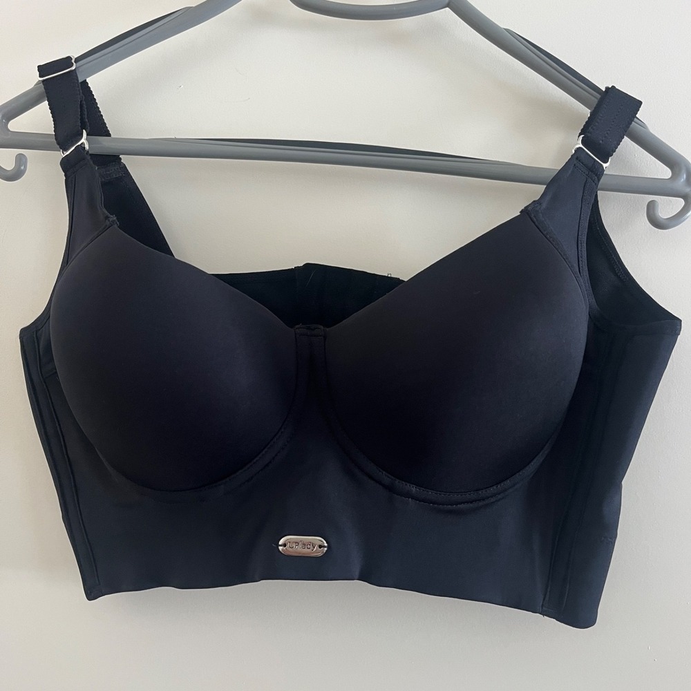UPlady Underwire Full Coverage Longline Bra 36C Black Firm Support Wide Straps